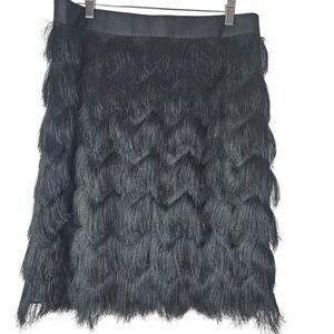J McLaughlin Skirt Women's Size 12‎ Textured Fringe Pencil Shag Black Party